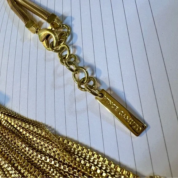 VINCE CAMUTO Gold Plated Statement Tassel Dangling Mesh Pendant Long Necklace - Picture 4 of 10